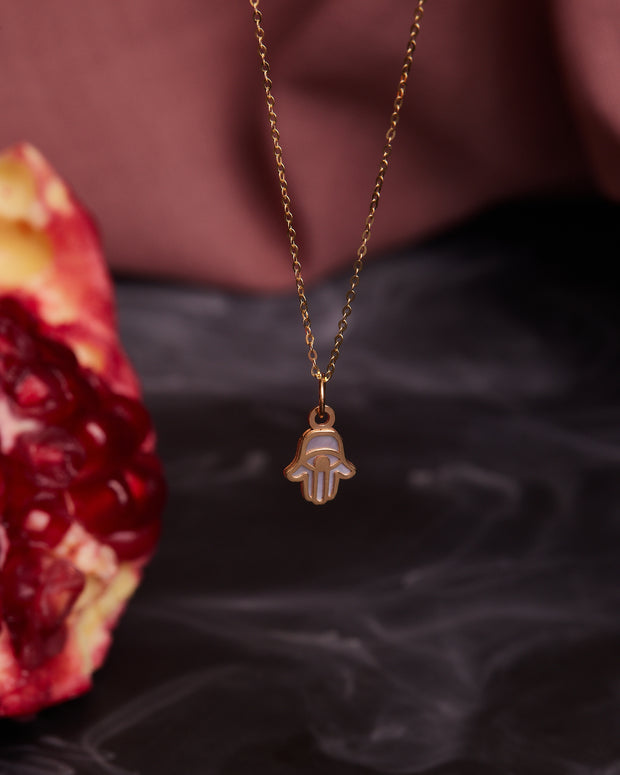 Solid Gold Hamsa Pendant Necklace