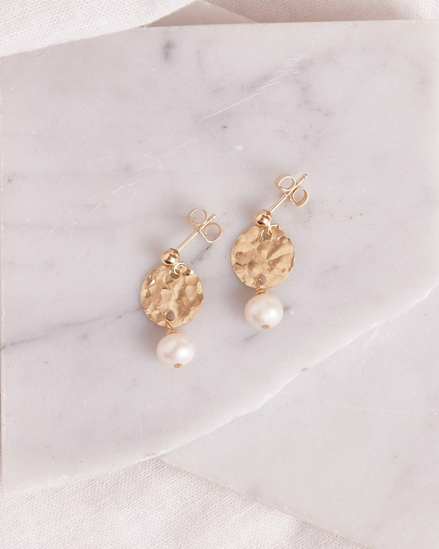 Hammered Coin and Pearl Studs