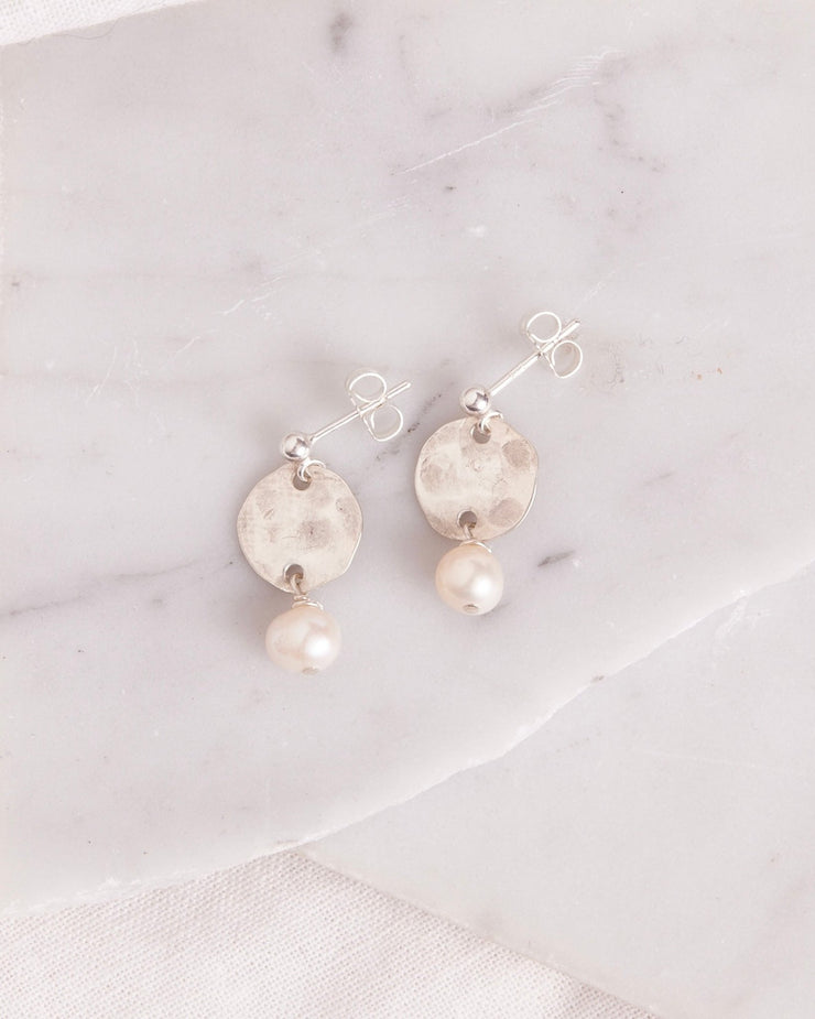 Hammered Coin and Pearl Studs